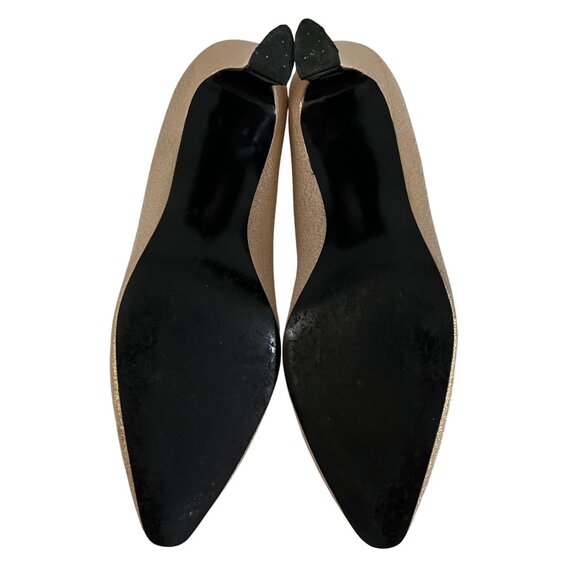 Elegant Gold Vintage Low Heel Pumps 8 Metallic Classic Pointed Toe Party Shoes - Picture 7 of 9